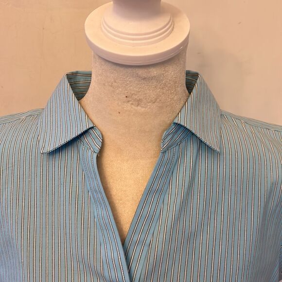 Talbots blue striped sleeveless wrinkle resistant blouse Size 16 P New - Picture 6 of 9